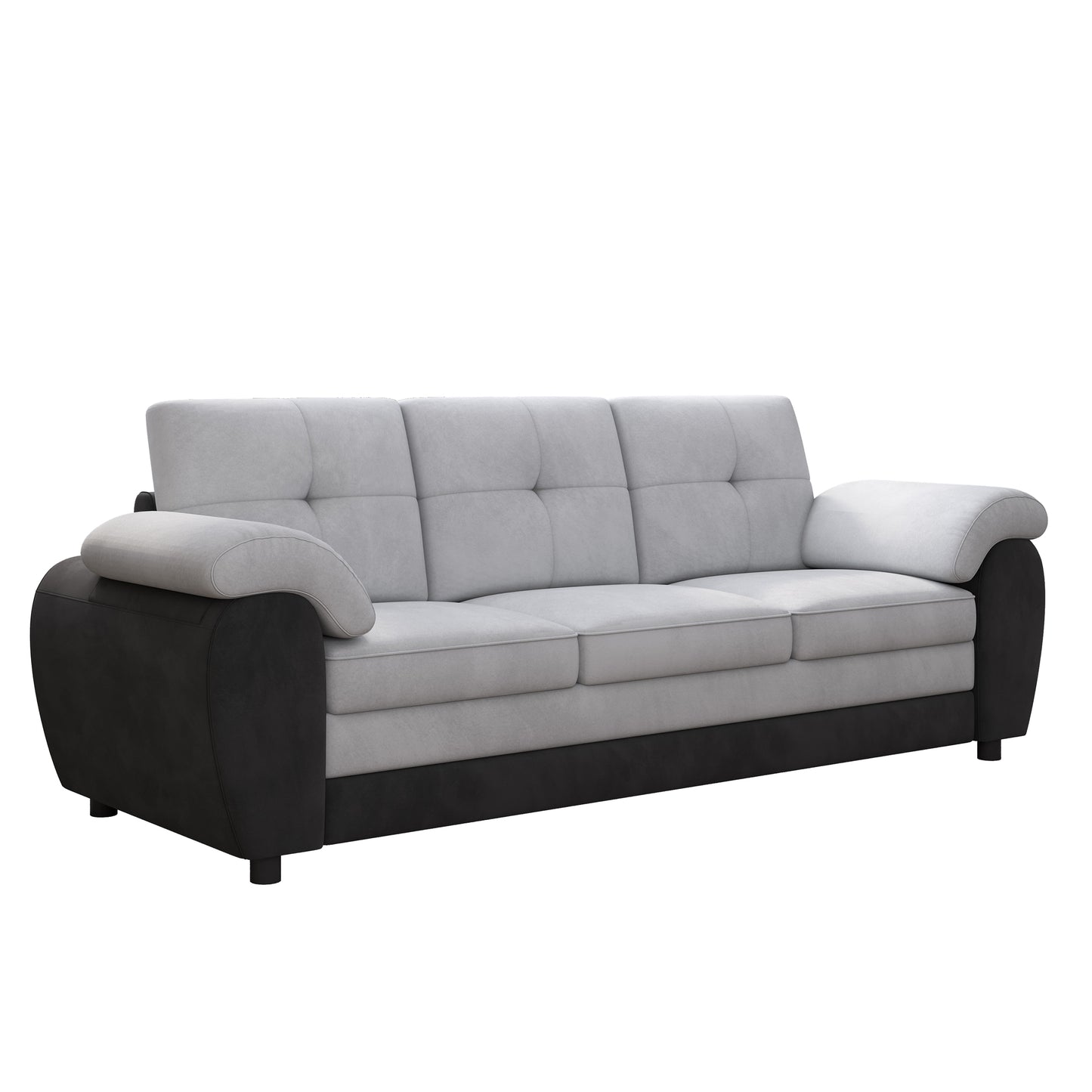 81.9″ Large size Three Seat Sofa,Modern Upholstered,Black leather paired with light gray velvet