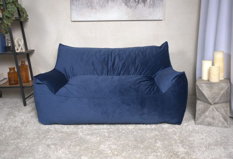 Fila Velveteen 2 Seater Oversized Bean Bag Chair with Armrests, Navy Blue
