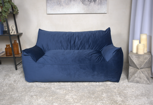 Fila Velveteen 2 Seater Oversized Bean Bag Chair with Armrests, Navy Blue