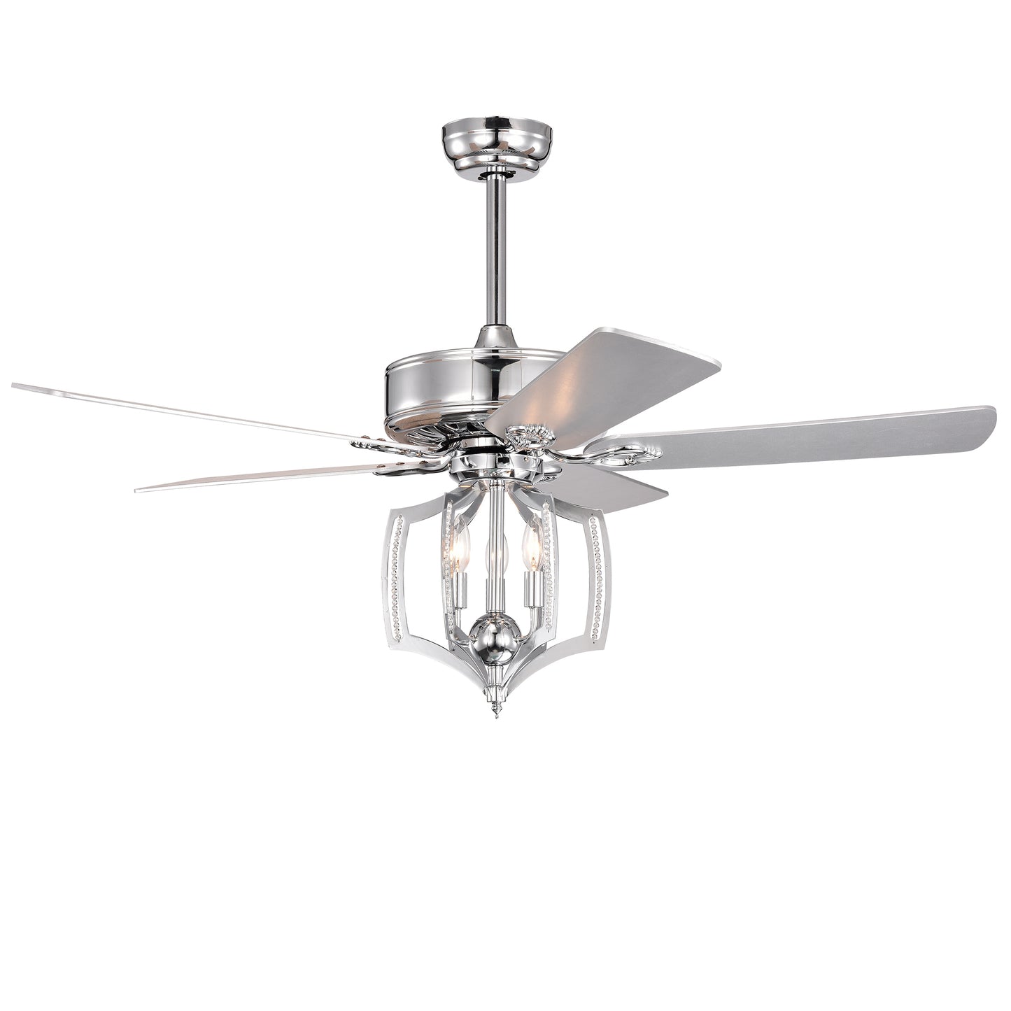 Ceiling Fans with Lights(no include bulb)  and Remote 52 Inch Bedroom Ceiling Fan with Light Crystal Chandelier Fans, Reversible Motor, Timer, Polished Chrome