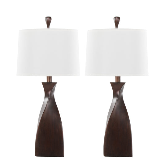 Curvo 30' Contemporary Polyresin Table Lamp in Copper Bronze Polyresin with Natural Linen Shade from Grandview Gallery by LumiSource - Set of 2