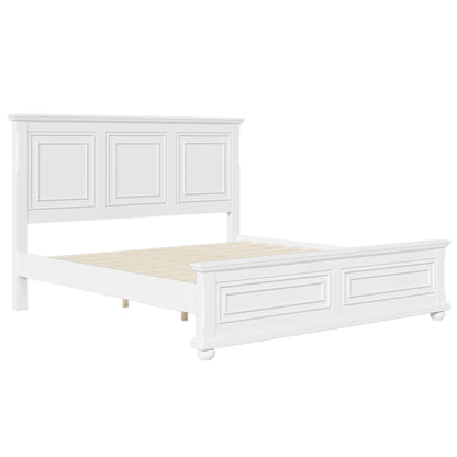 Traditional Town and Country Style Pinewood Vintage King Bed, White