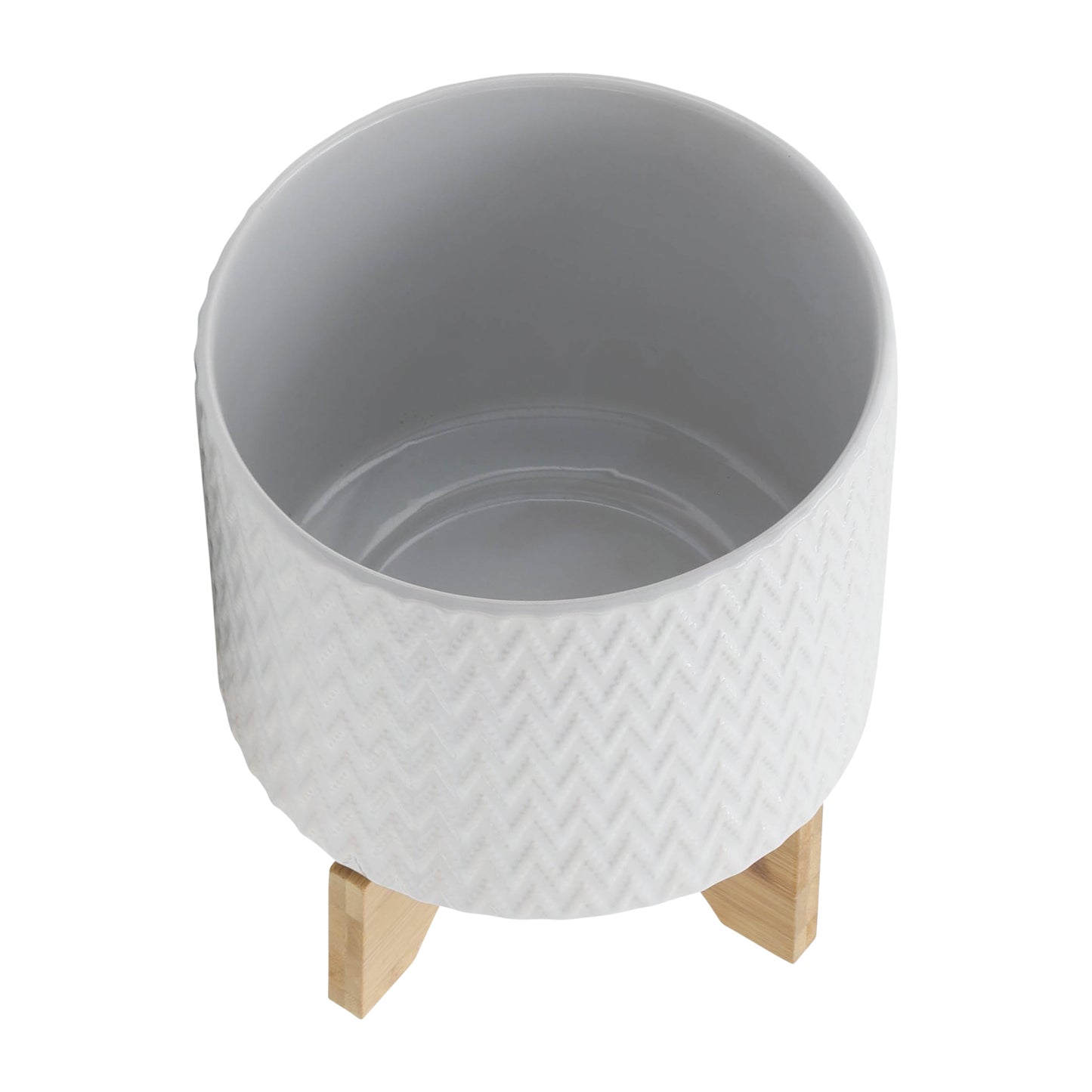 8" CHEVRON PLANTER W/ STAND, WHITE