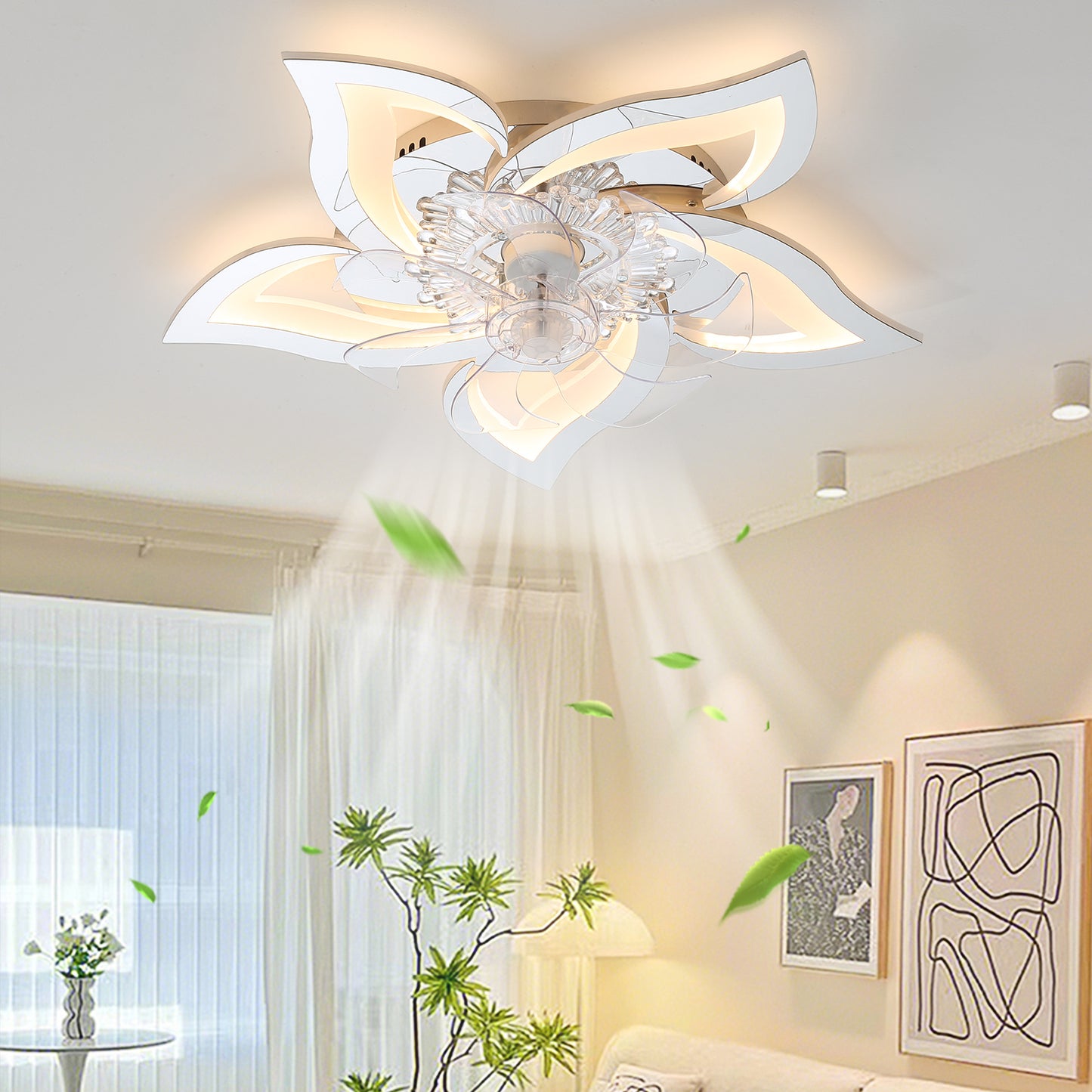 27In Ceiling Fan with Lights Remote Contro Dimmable LED,6 Gear Wind Speed Fan Light