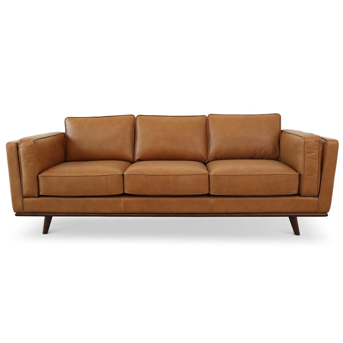 Chase Mid Century Modern Genuine Leather Sofa Tan Upholstered 90.4 inches