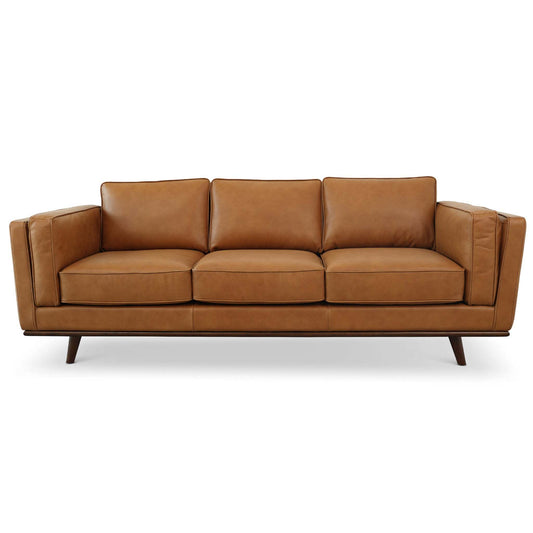 Chase Mid Century Modern Genuine Leather Sofa Tan Upholstered 90.4 inches