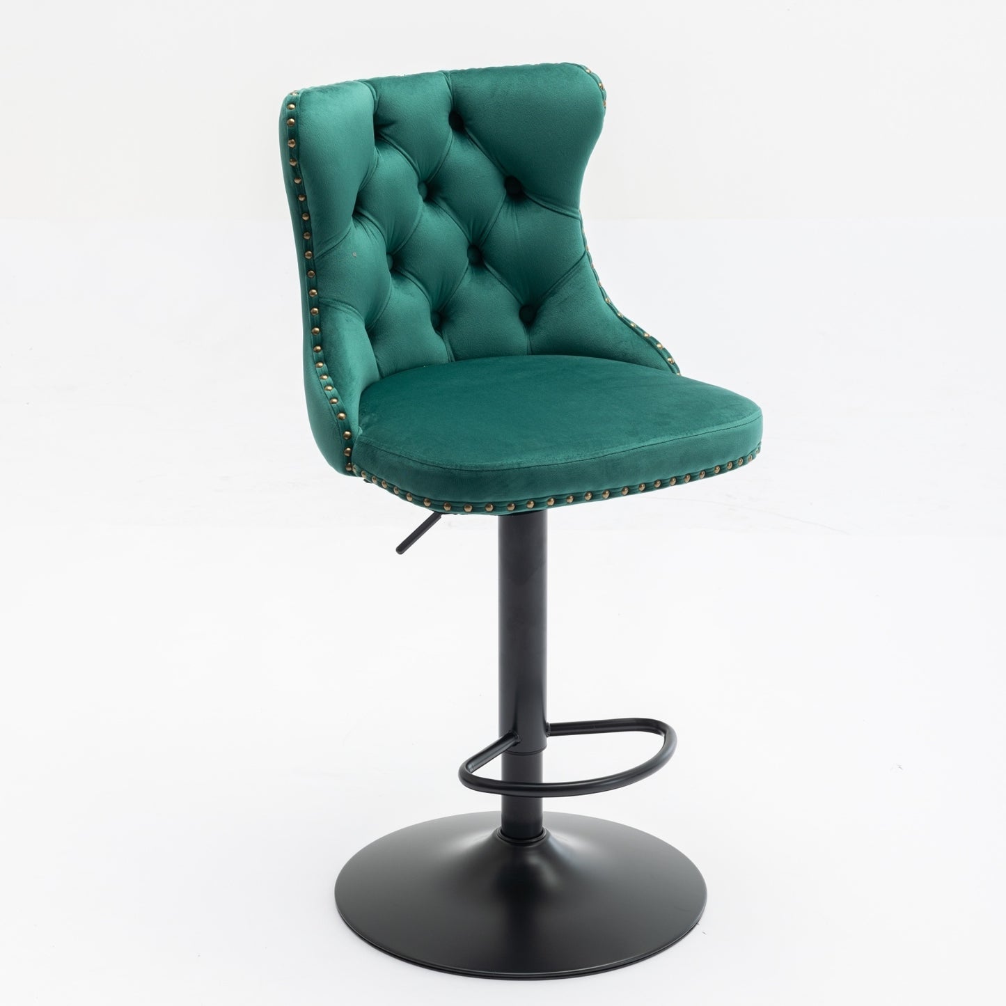 Swivel Velvet Barstools Adjusatble Seat Height from 25-33 Inch,17.7inch base, Modern Upholstered Bar Stools with Backs Comfortable Tufted for Home Pub and Kitchen Island,Green,Set of 2,SW1812GN