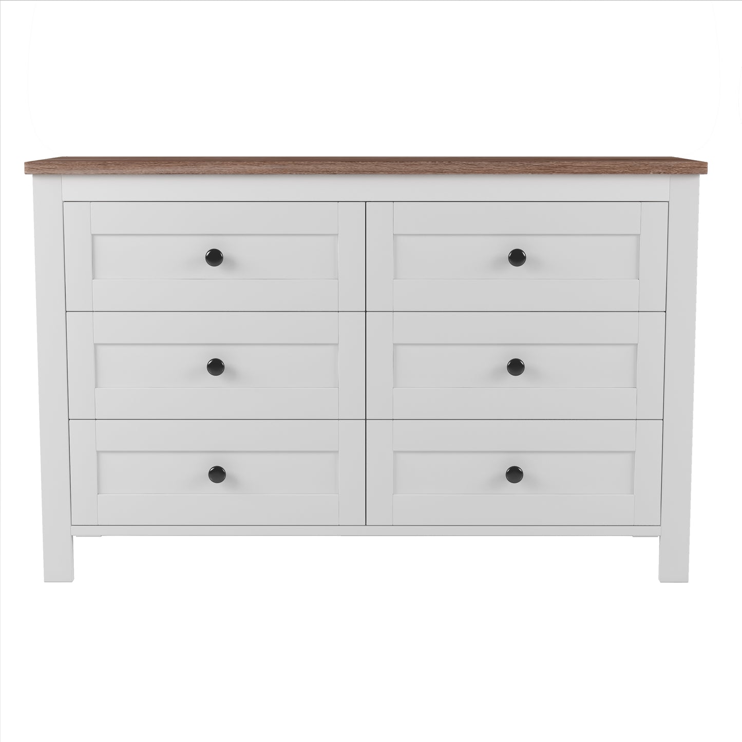 Retro Farmhouse Style Wooden Dresser with 6 Drawer, Storage Cabinet for Bedroom, White+Brown