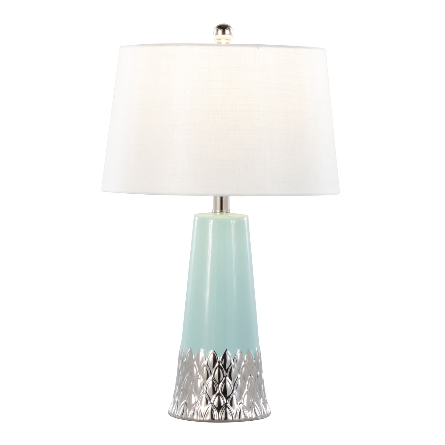 Penelope 22" Contemporary Ceramic Table Lamp with Tiffany Blue & Silver Ceramic Body and White Shade by LumiSource