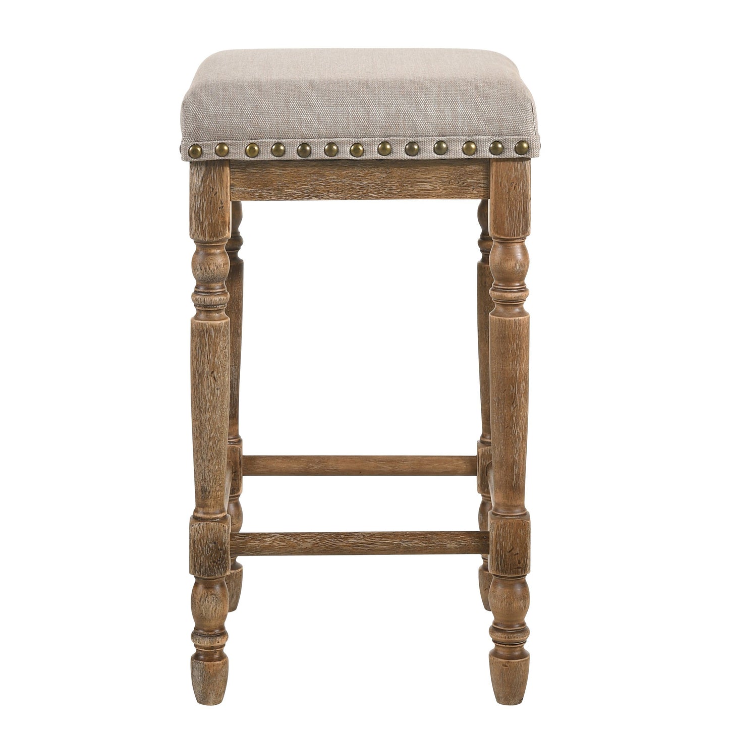 Beige and Weathered Oak Nailhead Trim Counter Height Stools ( Set of 2)