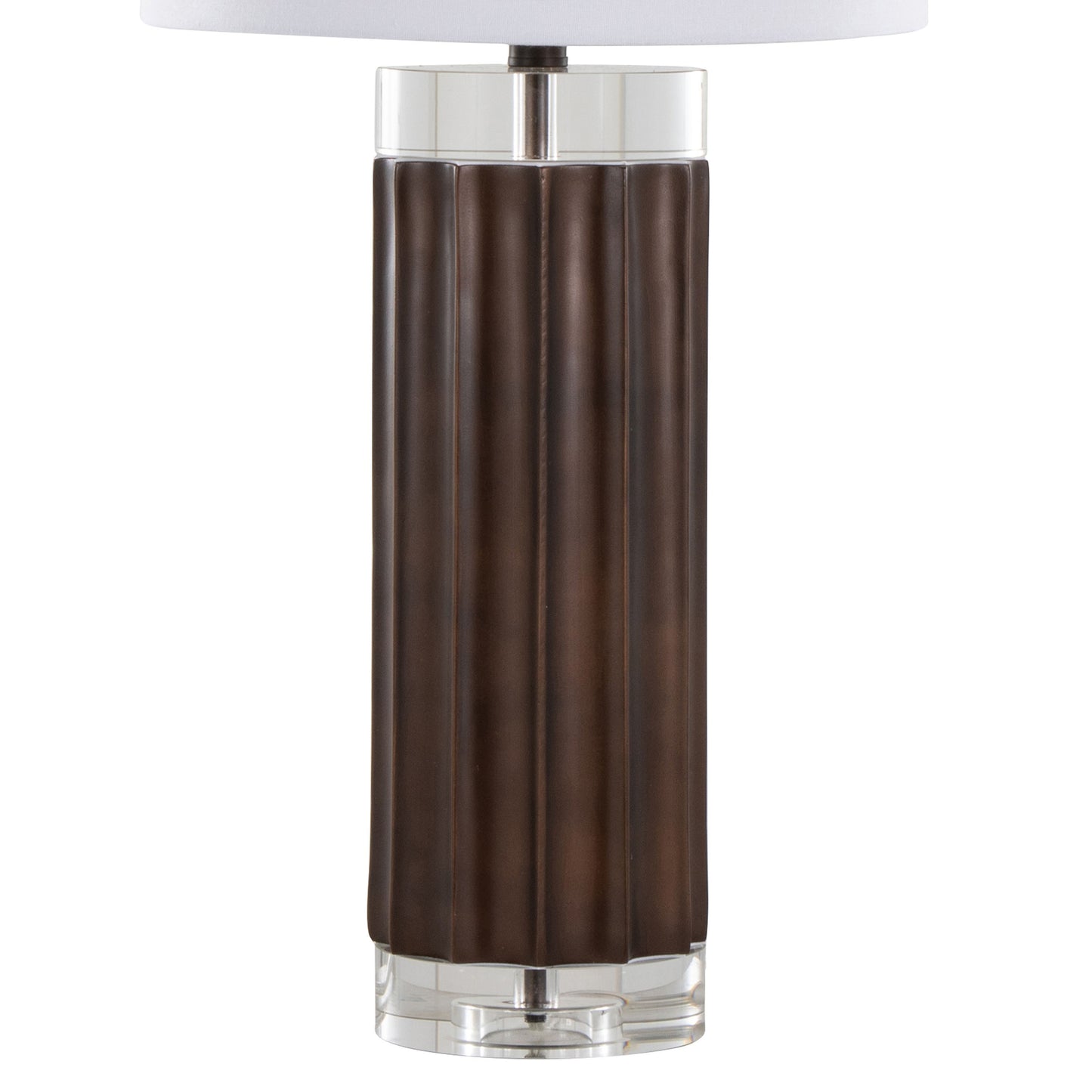 Cylinder Fluted 29.25" Contemporary Polyresin Table Lamp in Brown Lustre Polyresin, Clear K9 Crystal and White Linen Shade from Grandview Gallery by LumiSource - Set of 2