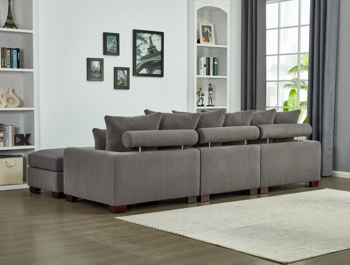 Modular Sectional Sofa,5 Seater Oversized Convertible L & U Shaped Couch, Corduroy Fabric