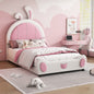 Twin Size Upholstered Platform Bed with Rabbit Shaped Headboard, White