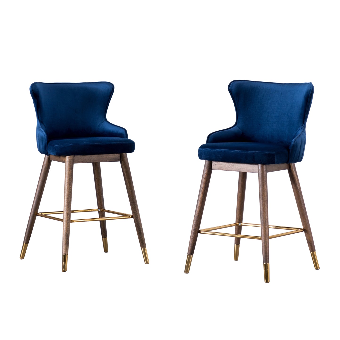 Leland Fabric Upholstered Counter Height Wingback Stools, Set of 2, Blue