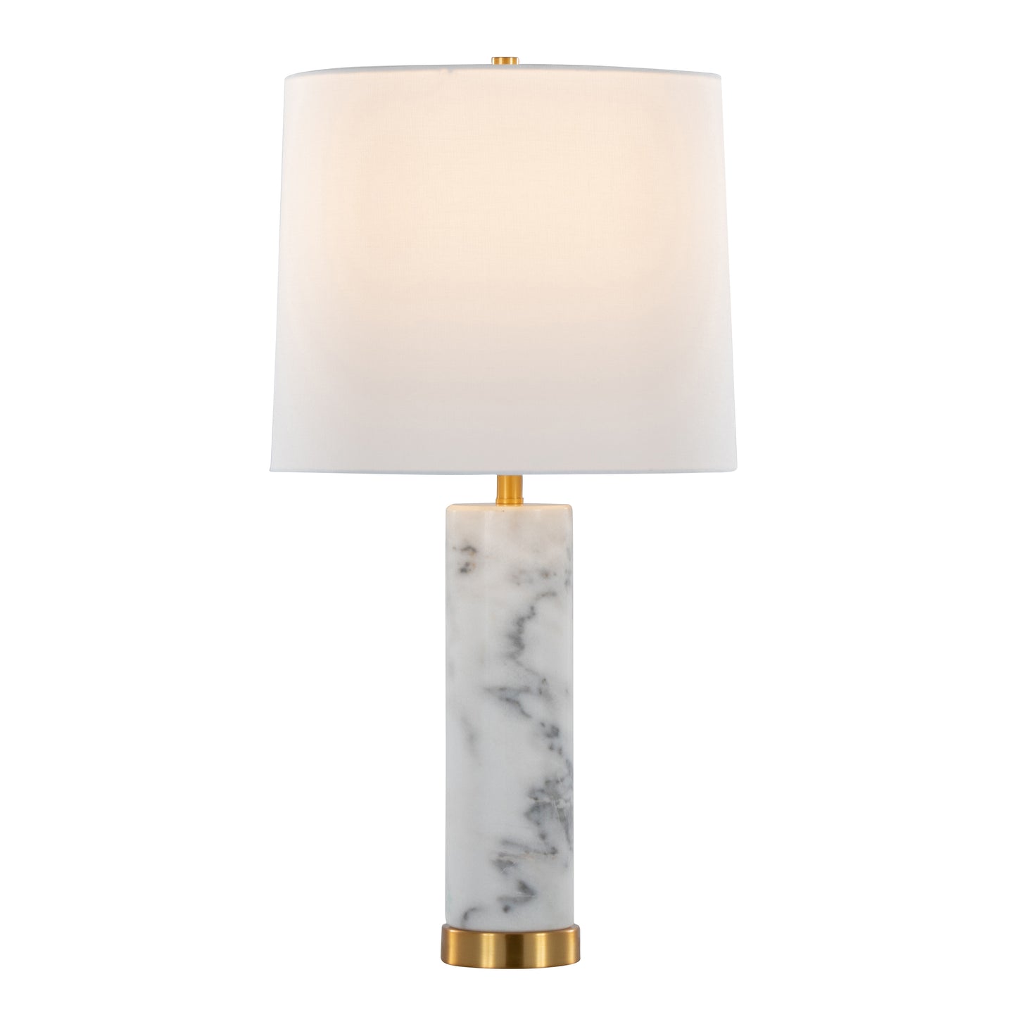 Marabella 26" Contemporary Marble Table Lamp in White Marble and Brass Metal with White Linen Shade by LumiSource - Set of 2