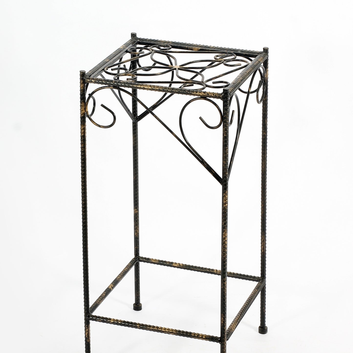 26.18" Large Celtic Clover Square Black / Gold Cast Metal Plant Stand