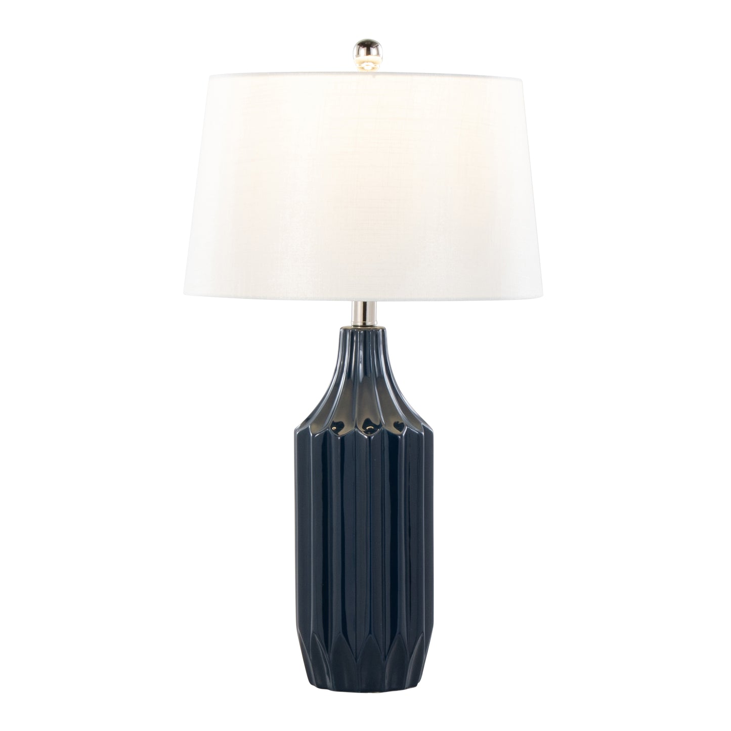 Stella 23" Contemporary Ceramic Table Lamp in Gloss Dark Blue Ceramic with White Shade by LumiSource