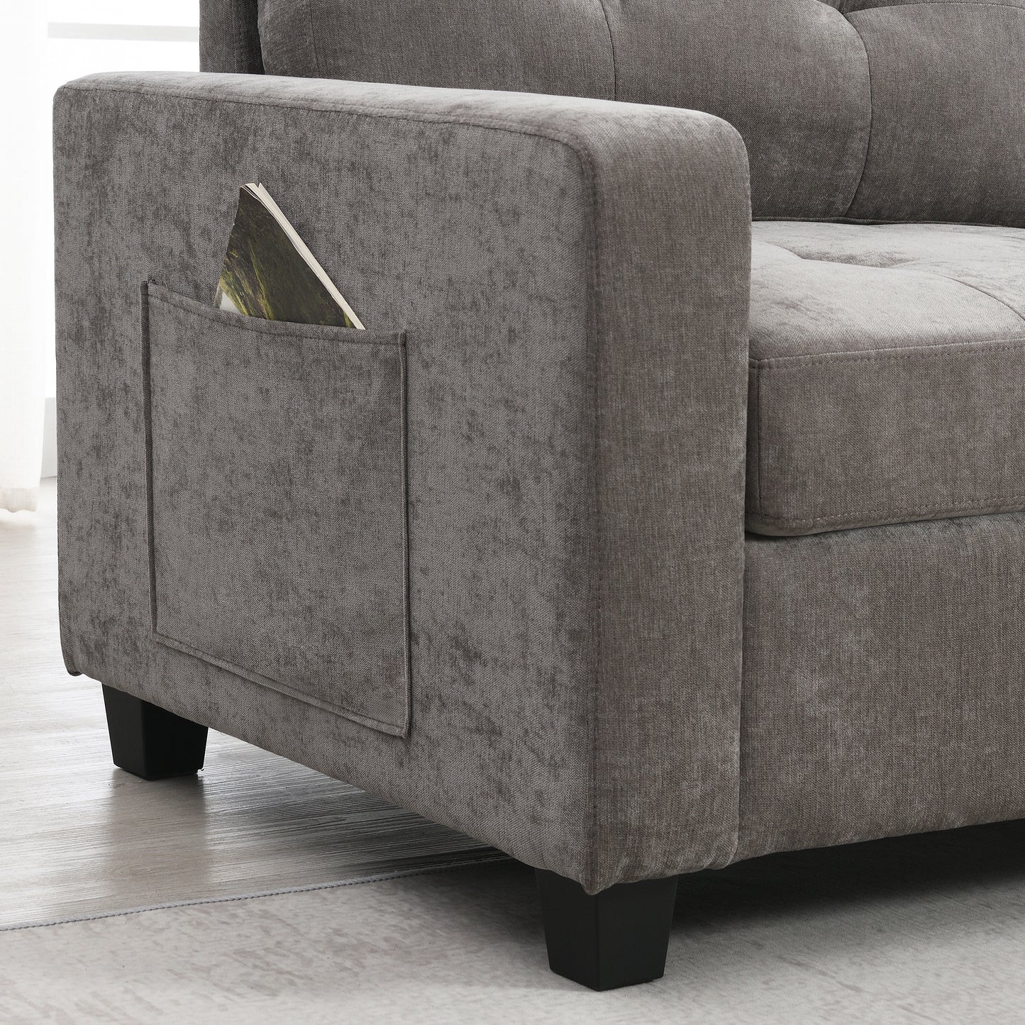 104'' Sectional Sofa with Acrylic Table Top,Chenille U Shaped Couch Set with 2 Consoles,USB Charger,Storage Drawers and Pockets,Movable Ottoman,Tufted Sofa for Living Room,Apartment,2 Colors