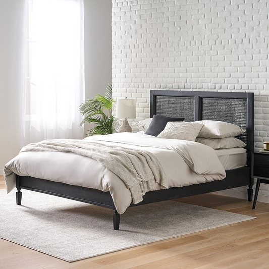 Queen Bed - Acacia Wood and Rattan