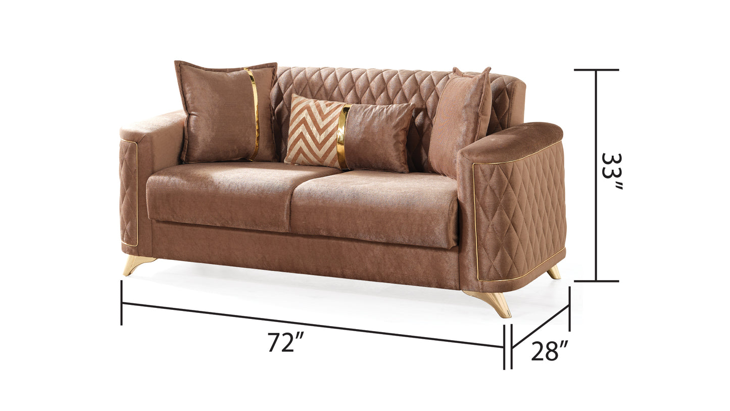 Luna 2Pc Modern Living Room Set in Copper