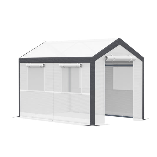 Outsunny 10' x 7' x 7' Walk-In Greenhouse, Outdoor Garden Warm Hot House with 4 Roll-up Windows, 2 Zippered Doors and Weather Cover, White