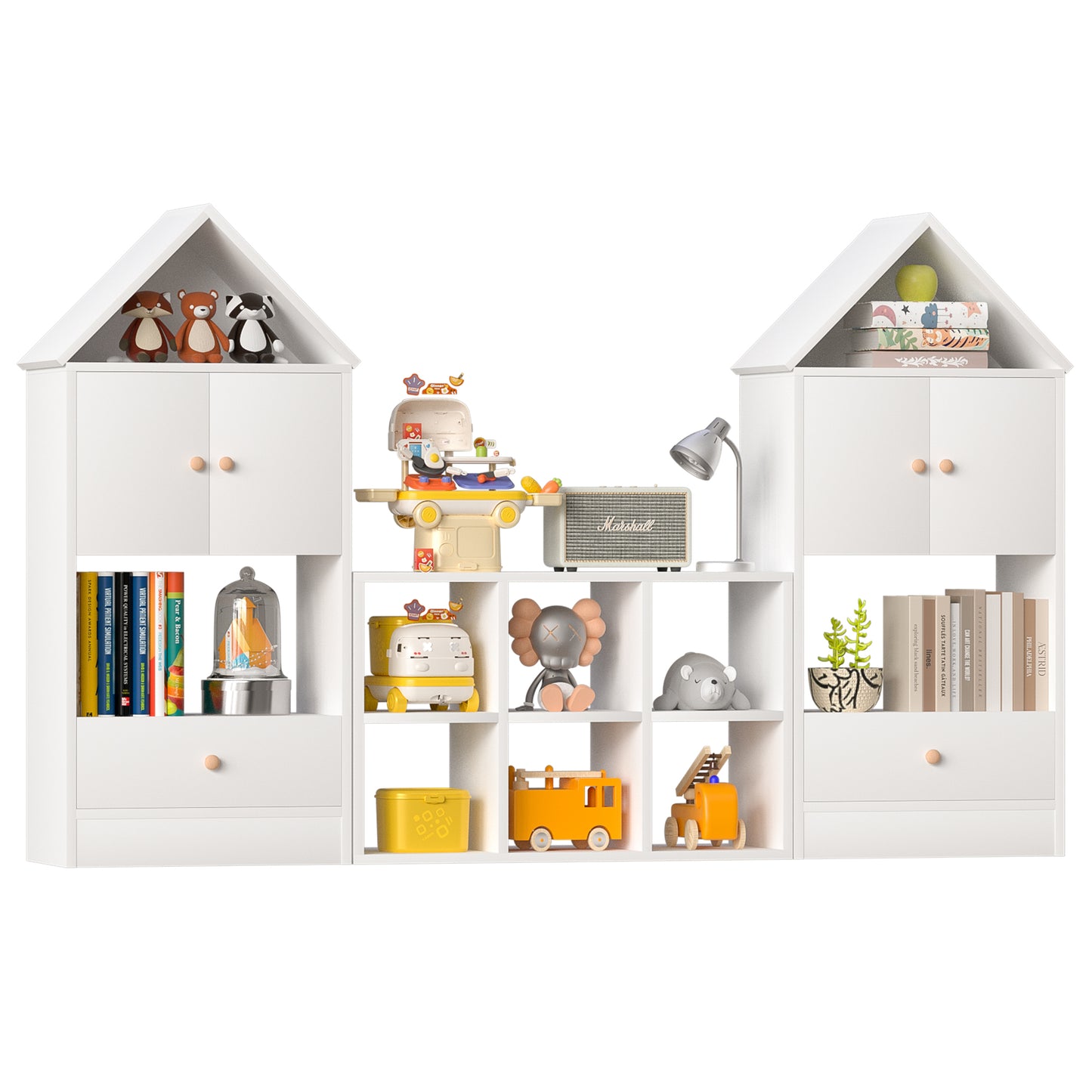 Versatile Children's Bookshelf with House-Shaped Design, Multi-Functional Storage for Books and Toys, Adjustable Placement, Durable Kids Organizer for Playroom or Bedroom Easy Assembly & Safe for Kid