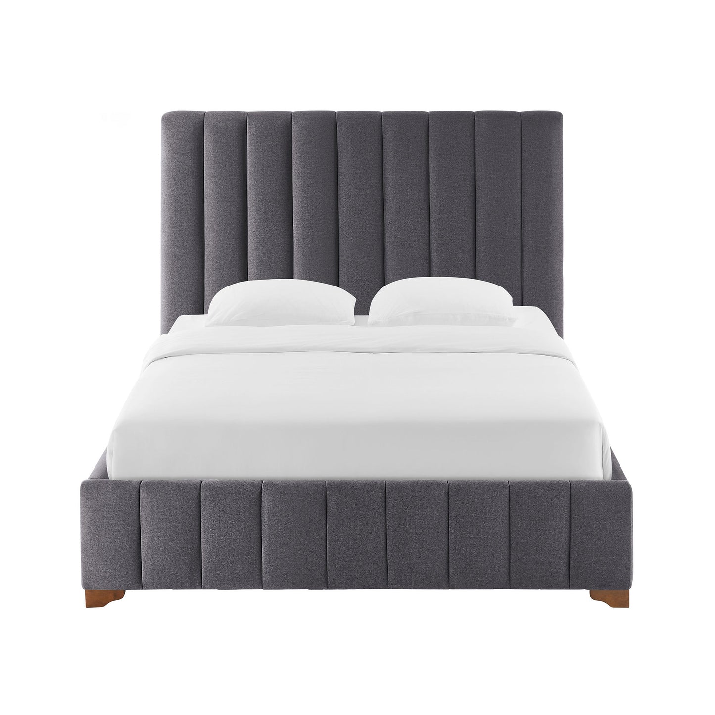 Full Size Modern Design Bed Frame Upholstered Queen Bed Frame Platform with Headboard Fabric Headboard Wooden Slats Support, No Box Spring Needed,Mattress Foundation,Dark Grey