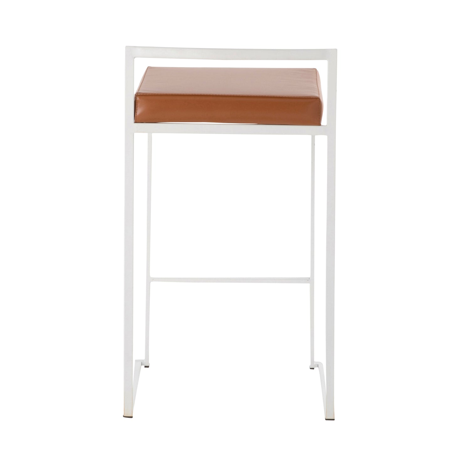 Fuji Contemporary Stackable Counter Stool in White with Camel Faux Leather Cushion by LumiSource - Set of 2