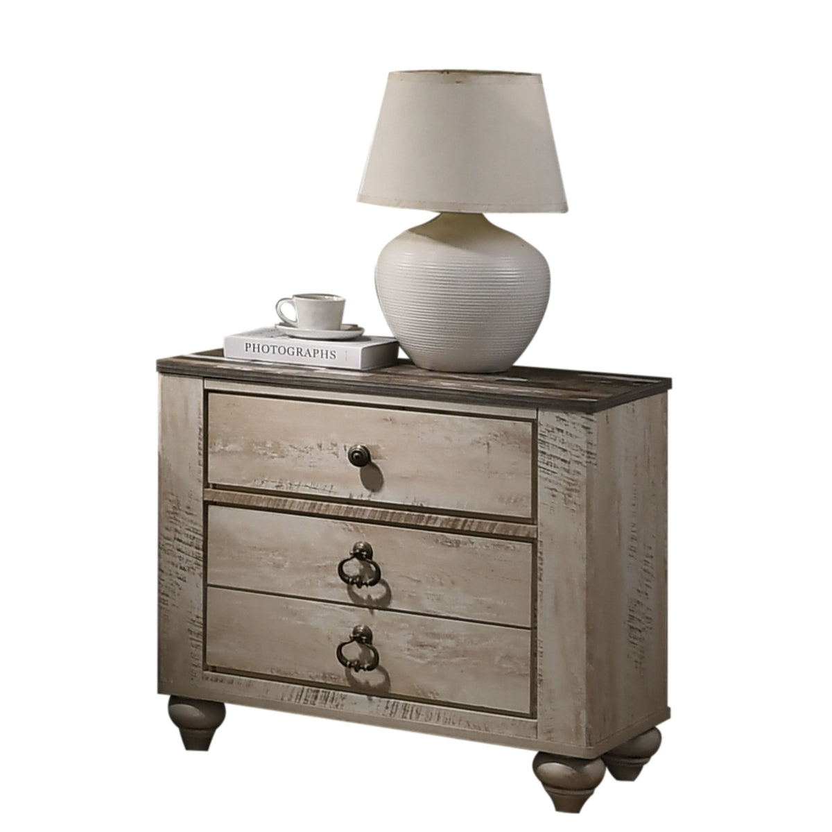 Imerland Contemporary Patched Wood Top 3-drawer Nightstand, Antique Brown