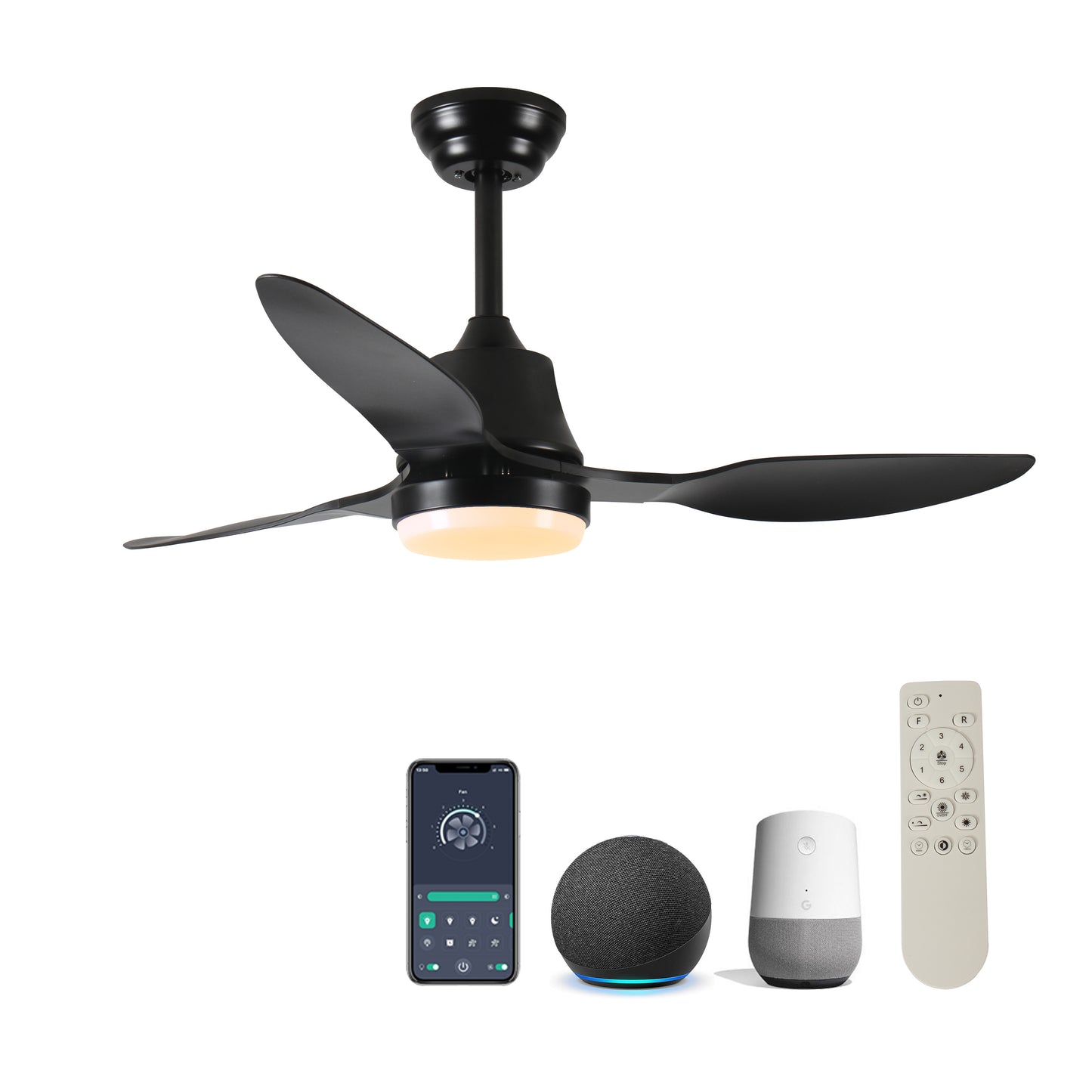 42" Smart Ceiling Fan with Lights Remote,Silent DC Motor,Voice Control via Alexa Google WIFI Phone,6-Speed,Outdoor Indoor Modern  Ceiling Fans for Living Room Bedroom Patio