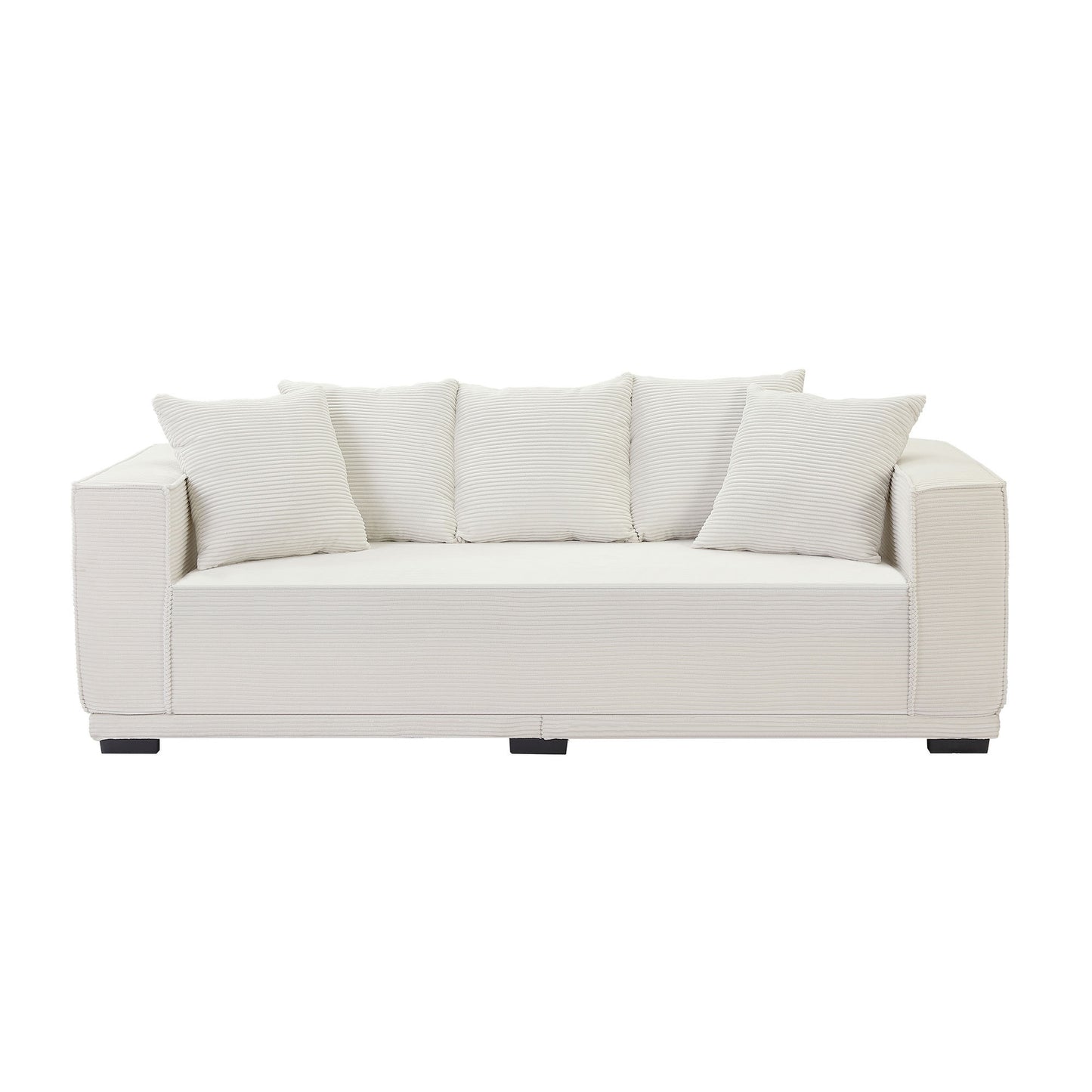 88.97'' Mid Century Modern Upholstered Sofa  with 5 Matching Toss Pillows, Including bottom frame,Comfy Couches  for Living Room, Bedroom, Apartment and Office.WHITE