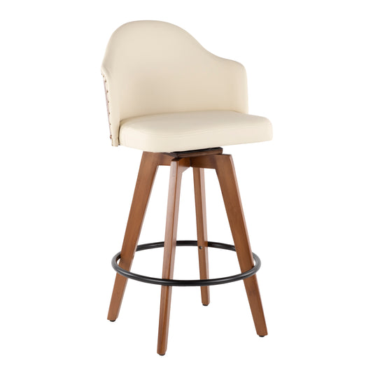 Ahoy Mid-Century Counter Stool in Walnut and Cream Faux Leather by LumiSource