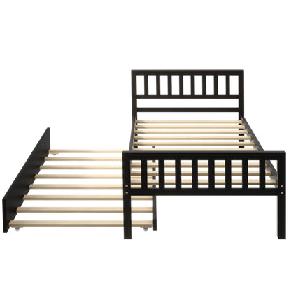 Twin Bed with Trundle, Platform Bed Frame with Headboard and Footboard, for Bedroom Small Living Space,No Box Spring Needed,Espresso(Old SKU:W50440557)