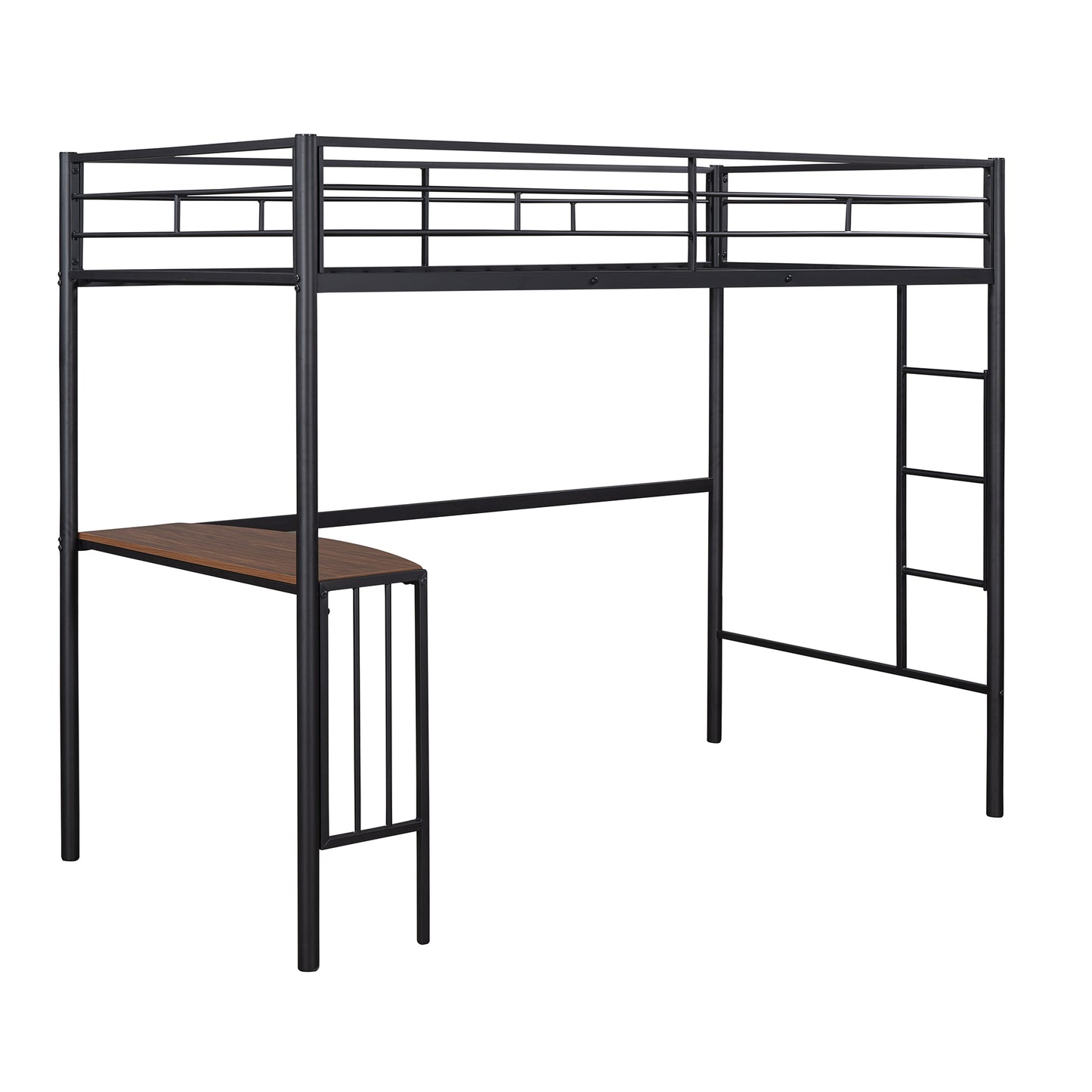 Twin Metal Loft Bed with Desk, Ladder and Guardrails, Loft Bed for Bedroom, Black(OLD SKU : MF195191AAB)