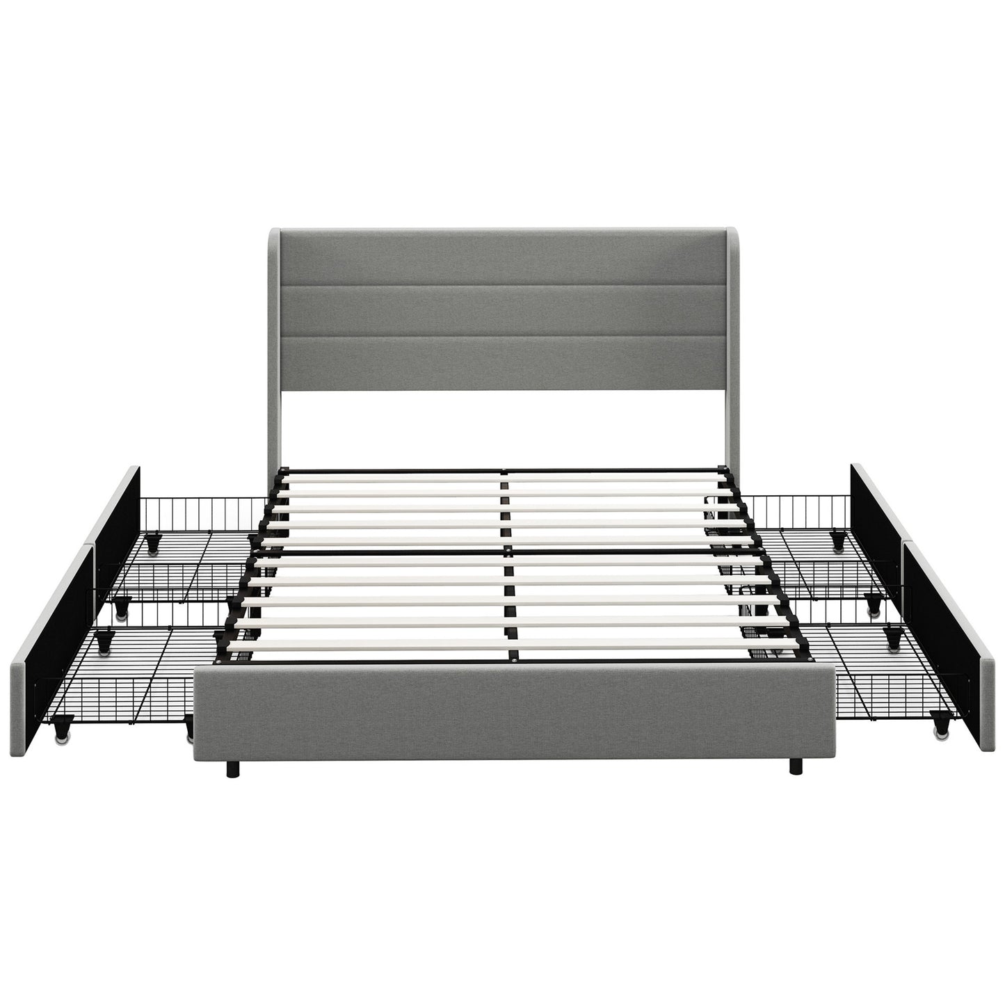 HOMCOM Queen Bed Frame with Headboard, Upholstered Platform Bed Frame with Storage Drawers, Wood Slats, Noise-Free, and Easy Assembly, No Box Spring Needed, Light Gray