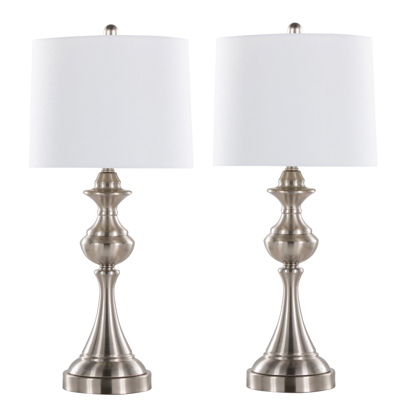 Montgomery 29" Contemporary Metal Table Lamp in Brushed Nickel with White Linen Shade and Built-in USB Port from Grandview Gallery by LumiSource - Set of 2