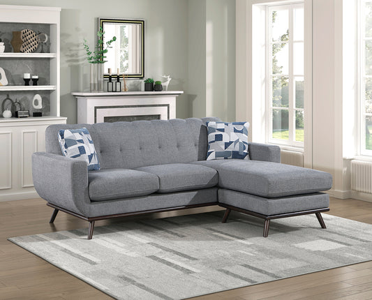 Solid Wood Reversible Sofa Chaise Gray Chenille Upholstered Decorative Pillows Mid-Century Modern Living Room Furniture 1pc