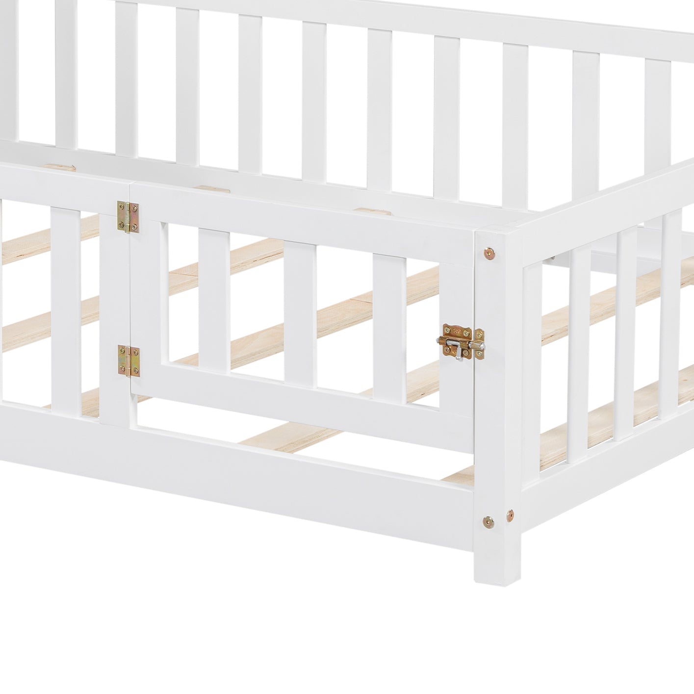 Full-size Montessori Floor Bed with Bookcases and Blackboards, Versatile Platform Beds with Guard rails, Solid Wood Floor Beds with Storage Headboards, Floor Beds for Kids and Teens White