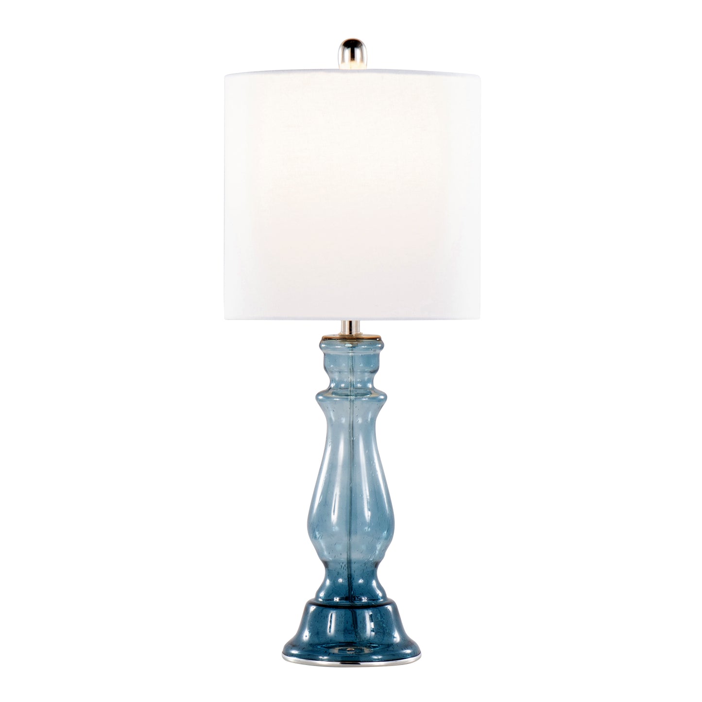 Bishop 25" Contemporary Glass Table Lamp in Clear Angel Blue Seeded Glass, Polished Nickel and White Linen Shade from Grandview Gallery by LumiSource - Set of 2