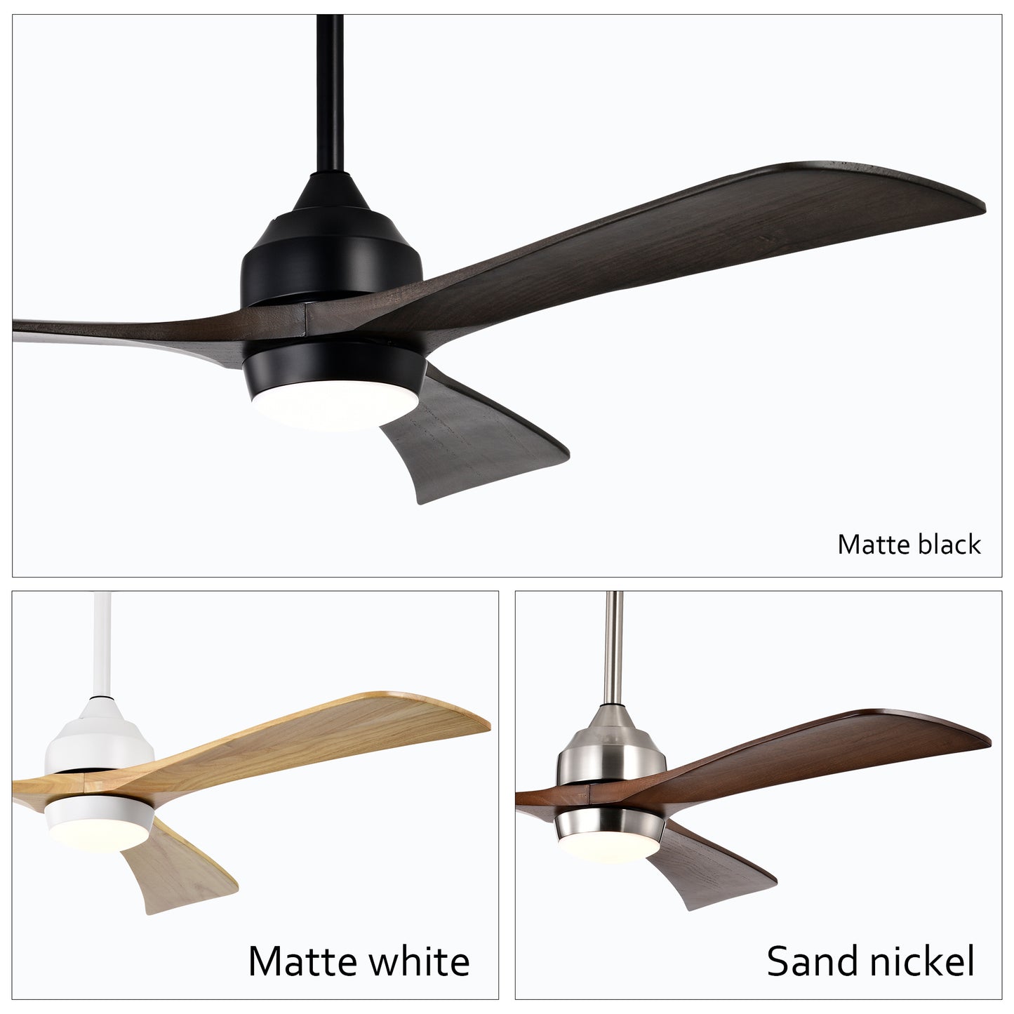 52" Ceiling Fan with Lights Remote Control,Quiet DC Motor 3 Blade Ceiling Fans 6 Speed Levels,Reversible Ceiling Fan, for Patio Living Room, Bedroom, Office,Indoor.(Matte Black +Black Walnut )