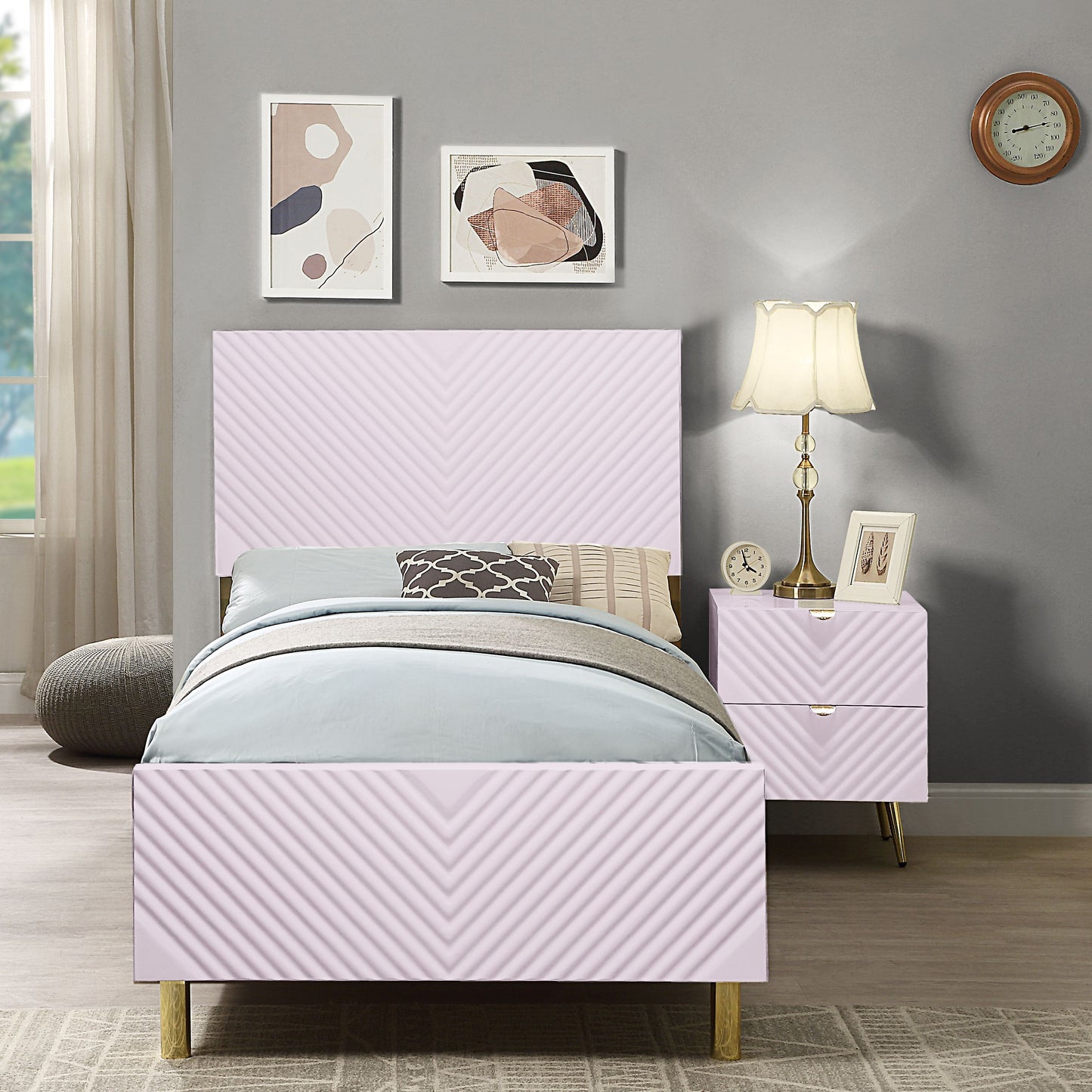 Pink High Gloss 2-Drawer Nightstand
