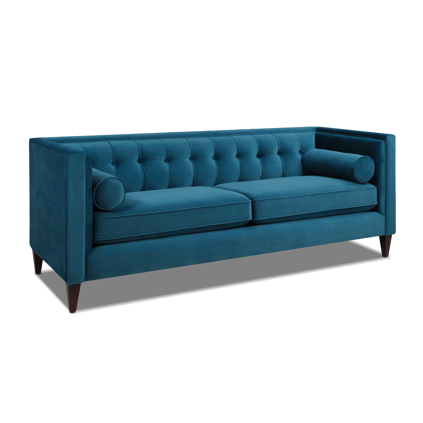 Jack 84" Modern Tuxedo Tufted Sofa, Satin Teal Blue Velvet