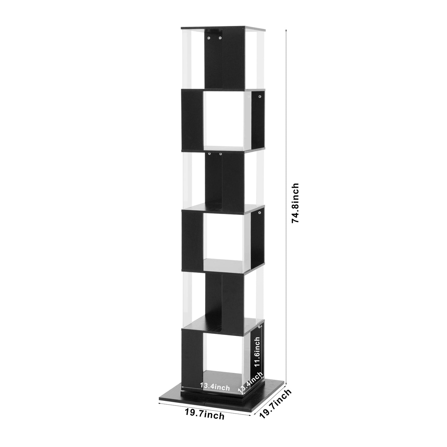 6 tier Rotating Bookshelf, Floor Rack Simple Bookcase  with Acrylic plate Student Multi-Function Creative Bookshelf for Living Room with anti-toppling base