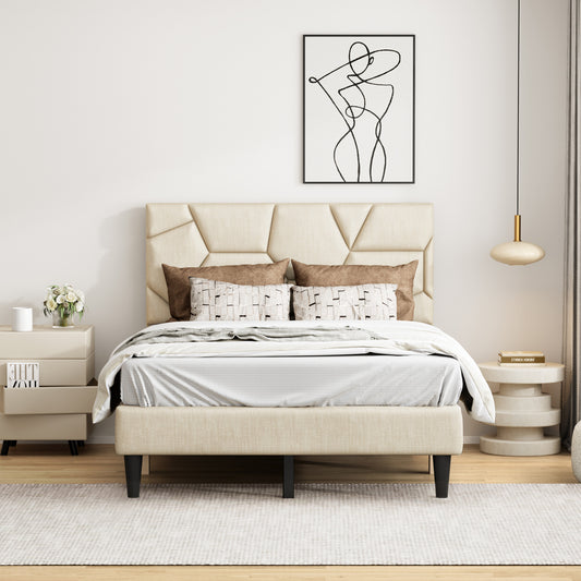 Full Size Bed Frame with Storage Headboard, Metal Platform Bed No Noise, Mattress Foundation Strong Metal Slats Support No Box Spring NeededF