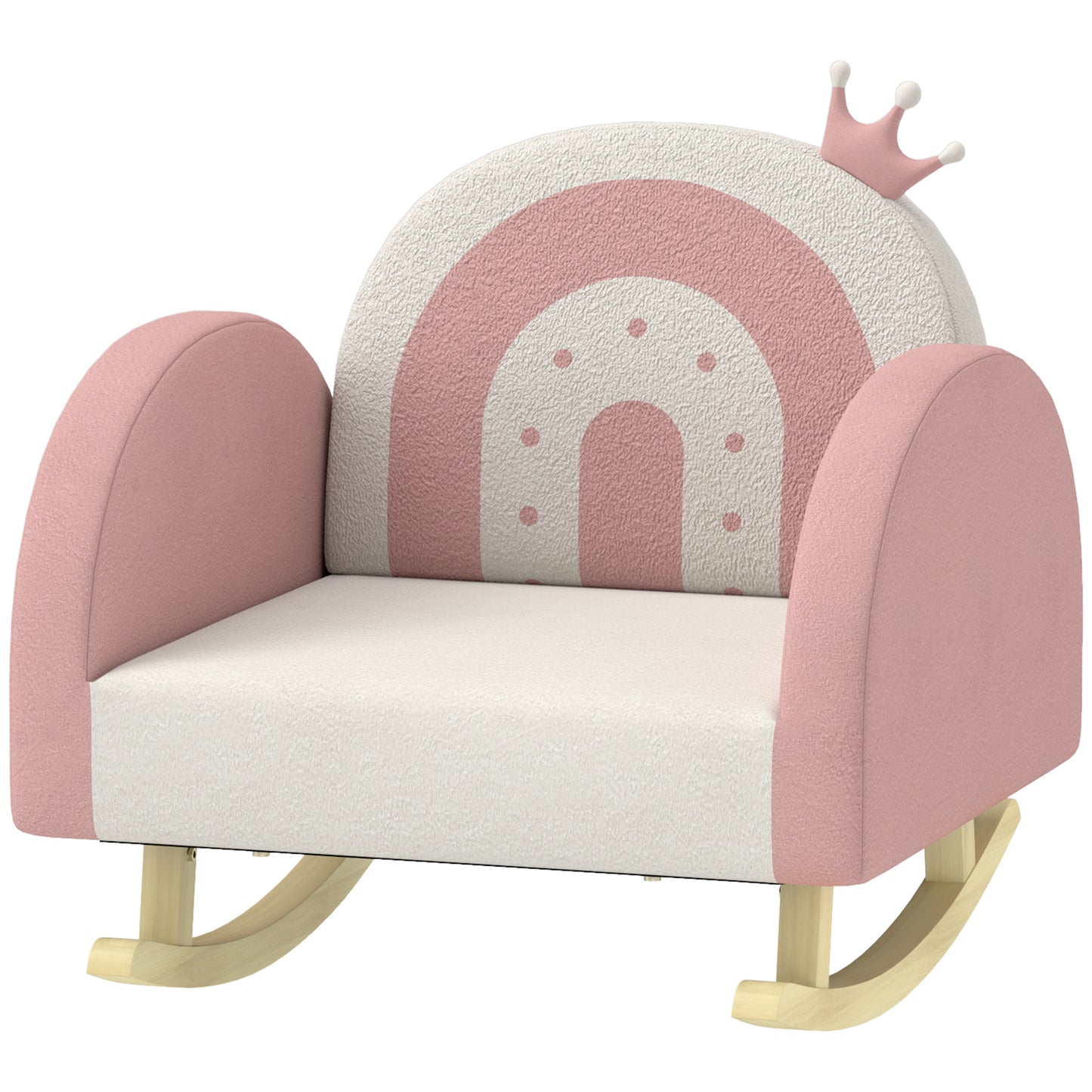 Qaba Kids Rocking Chair, Princess Crown Toddler Chair, Children's Armchair Rocker with Rainbow Backrest for Bedroom, Playroom, Pink