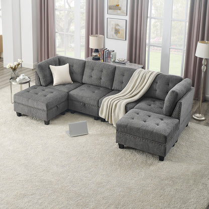 U shape Modular Sectional Sofa,DIY Combination,includes Two Single Chair ,Two Corner and Two Ottoman,Grey Chenille