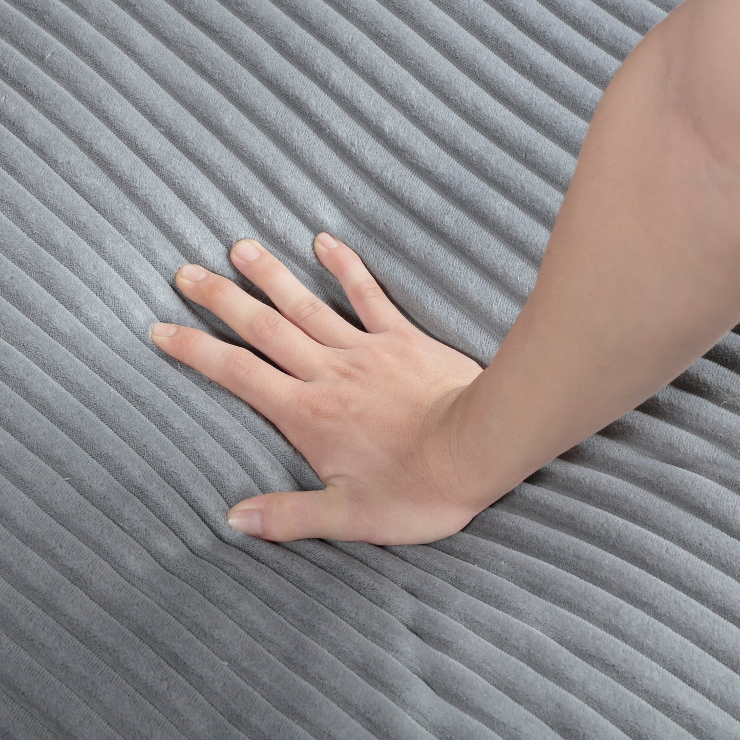 6pc Modular Sectional Set Gray Corduroy Upholstery 3x Armless Chairs 2x Corner Seats 1x Ottoman Pillows Living Room Furniture