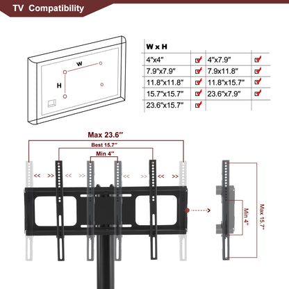 35.4 inch Black Multi-function TV Stand Height Adjustable Bracket Swivel 3-Tier