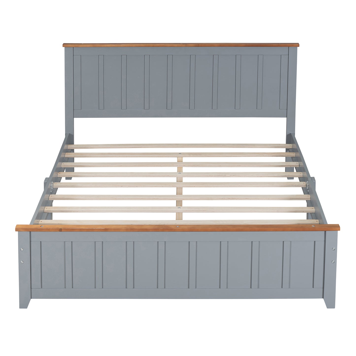 Queen Size Wood Platform Bed Wooden Slat Support, Vintage Simple Bed Frame with Rectangular Headboard and Footboard, Grey