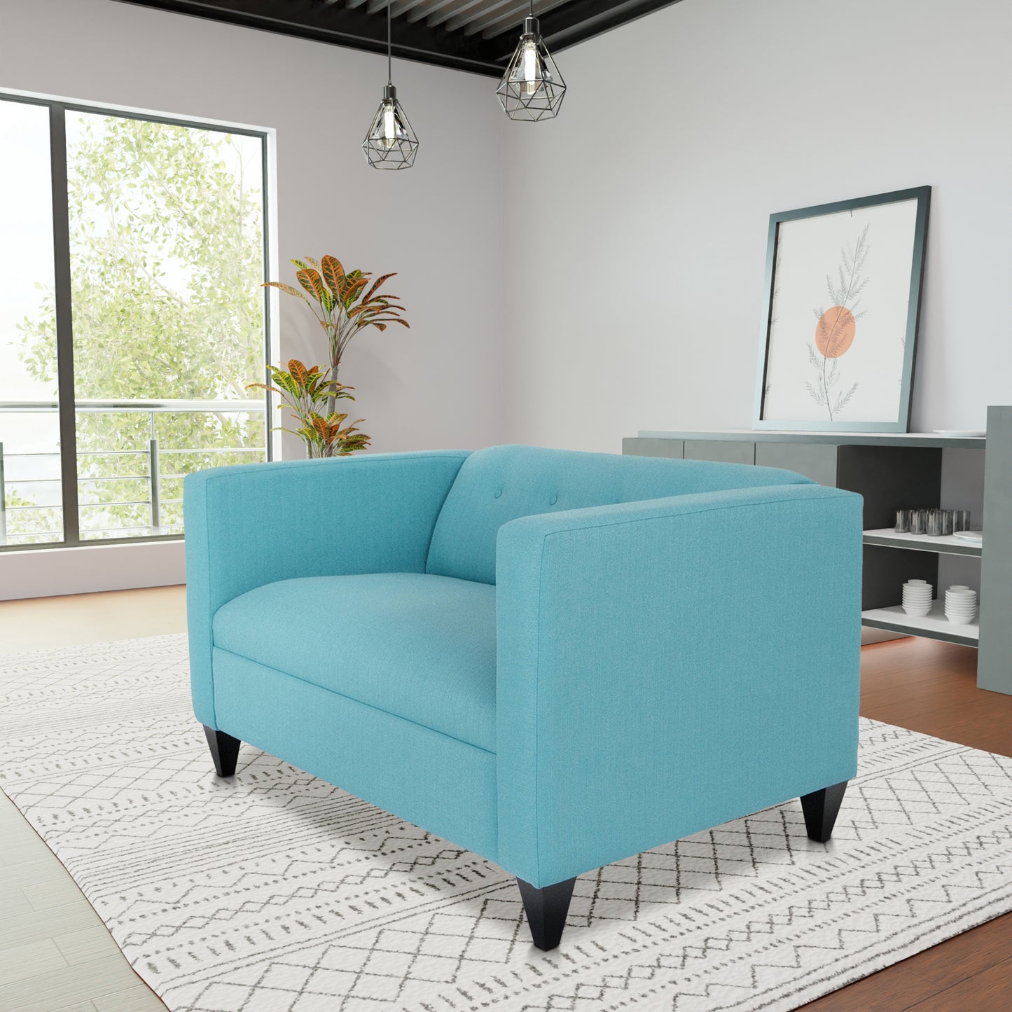 Teal Loveseat Sofa for Living Room, Modern Décor Love Seat Mini Small Couches for Small Spaces and Bedroom with Solid Wood Frame (Polyester Nylon)